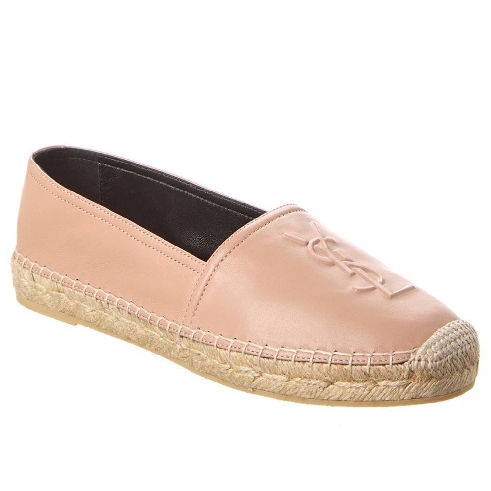 YSL logo leather nude espadrilles